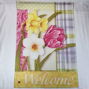 Welcome Floral Garden FLAG Spring Flowers 12.5x18" EB Magnet Works